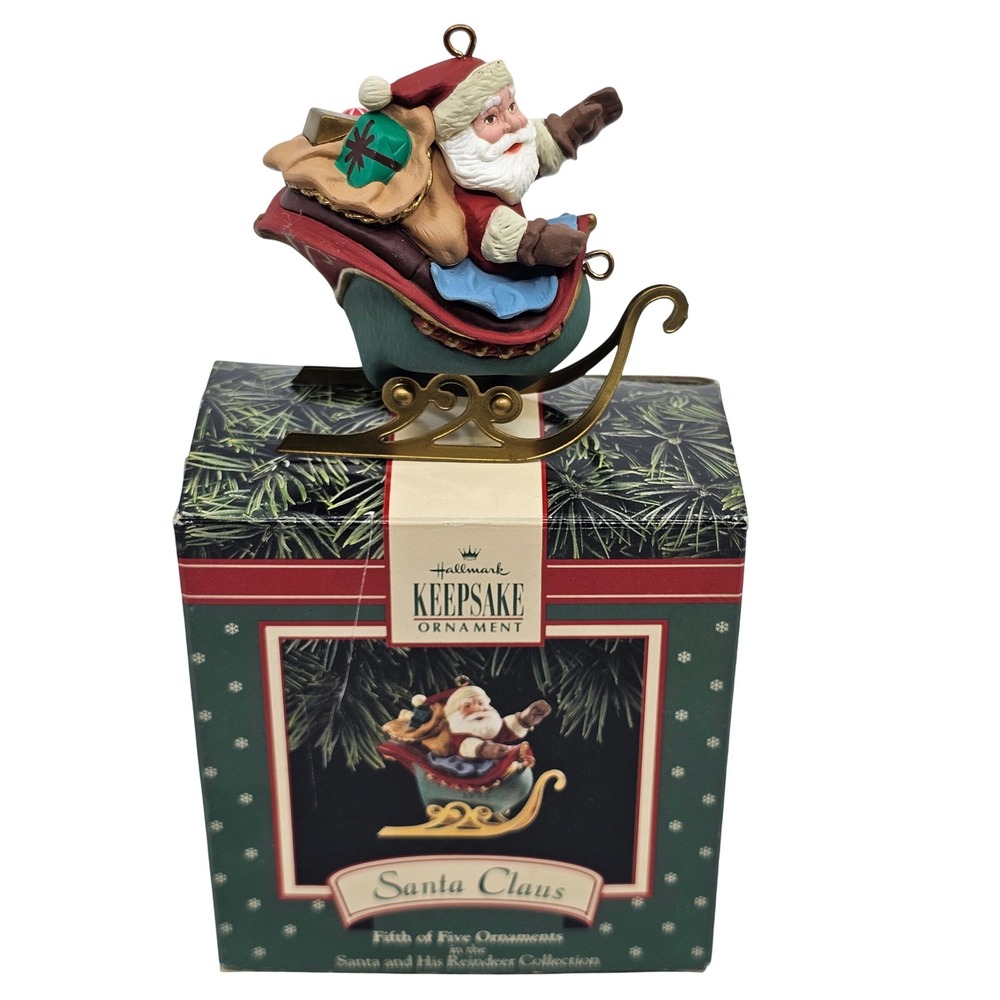 Hallmark Keepsake Ornament Santa Claus Sleigh Brass #5 of 5 Reindeer Series 1992